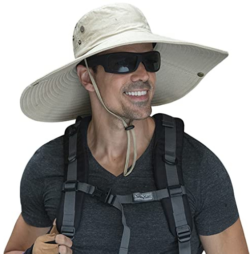 HUAMULAN 6 Wide Brim Sun Protection Hat Outdoor Unisex Bucket Hats for Hiking Beach Fishing Safari Garden Lawn Yard Work Kayaking,Beige