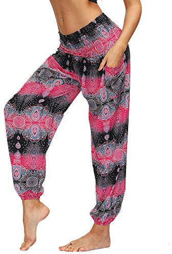 Nuofengkudu hippie haremsbyxor med fickor för kvinnor, yogabyxor, X-rosvatten, En Storlek