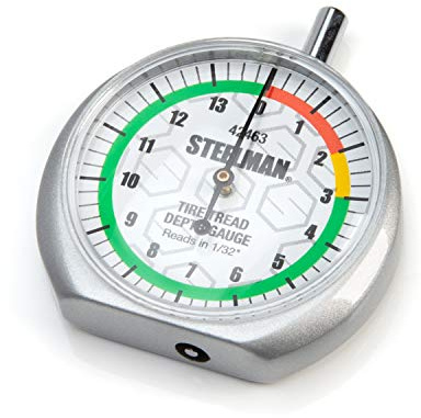 Steelman Dial-Type Color-Coded Tread Depth Gauge, Identifies Tire Wear, Durable Powder-Coated Zinc Alloy Casing for Professional or Home Auto Mechanics