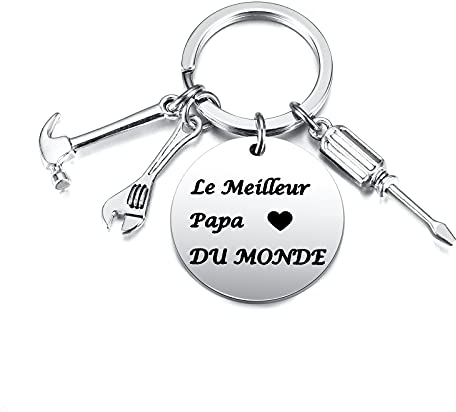 PiercingJak Porte-clés Papa Gravé Personnalisé Pendentif Keychain Trousseau Outils de Réparation Tournevis/Marteau/Clé Acier Inoxydable Cadeau pour Papa Père Grand-père(Le Meilleur Papa DU MONDE)