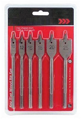 iTrend 6pc Heavy Duty Flat Wood Drill Bit Set DIY - For use with drills, drivers and hand braces