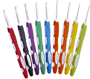 9PCS Craft Yarn Crochet Hook Set Ergonomic Extra Long Handle Crafts Crochet Sewing Hooks Knitting Needles Crochet Supplies for Arthritic Hands New Beginners and Advanced