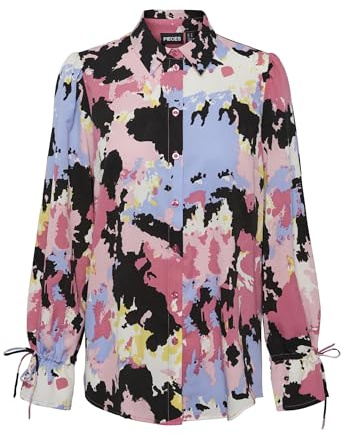 PIECES Pcfelicia LS Oversize Shirt BC Blouse, Ortensia/AOP: Grafica, M Donna