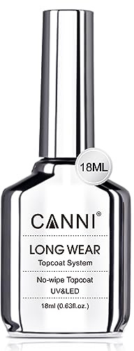 CANNI 18ml No Wipe Gel Top Coat - Scratch Resistant Gel Nail Polish High Gloss Shiny and Long Lasting Clear Top Coat, Soak Off LED Nail Lamp Nail Art Starter Manicure