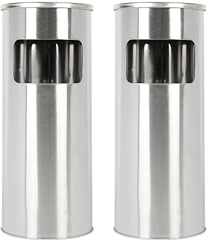 HUOLE Cubo de basura de 30 litros de acero inoxidable de pie para cenicero de piso en la parte superior del cubo de basura para el hotel al aire libre interior (29.5 * 16 * 26cm, blanco-2PC)