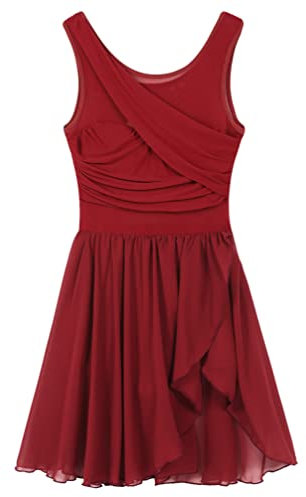 Jugaoge Damen Tanzkleid mit Plissee Ärmellos Ballettkleid Lyrisches Kleid Unregelmäßig Tutu Rock Slip Latein Tango Samba Salsa Bekleidung Rot XL