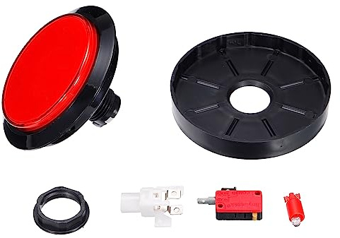 MECCANIXITY Starts Arcade Buttons ABS Micro Switch Flat Large Circle with Light for Video Games Parts DC 12V Red