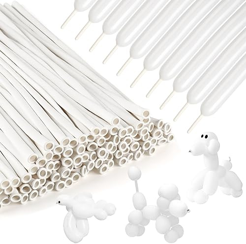 Voircoloria 100Pcs 260 Balloons White Long Balloons for Balloon Garland Thickening Skinny Latex Twisting Animals Modeling Christmas Decor Birthday Wedding Party Halloween Decorations