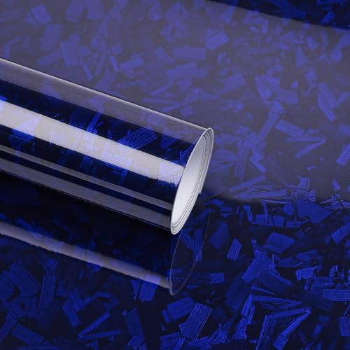 Lypumso Blue Forged Carbon Fiber Vinyl Wrap, High Gloss Car Wrap Vinyl Film with Bubble Free Air Release Technology, DIY Auto Decoration Sticker, 1ft x 5ft