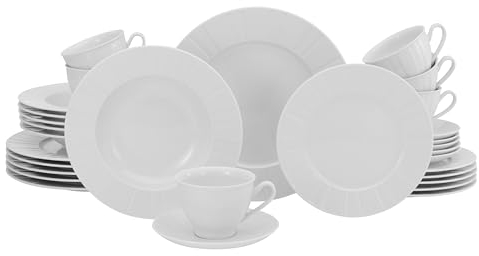 CreaTable, 17609, Serie Barcelona, 30-teiliges Geschirrset, Kombiservice aus Porzellan, spülmaschinen- und mikrowellengeeignet, Made in Europe