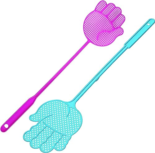 PARENCE.- Lot de 2 Tapettes à Mouches en Forme de Main, Longueur de 48,5 cm, Couleur au Hasard (Jaune, Vert, Orange, Bleu, Rouge, Violet)