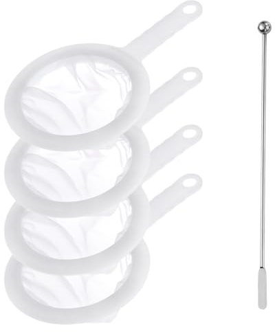 MytaYt 4 Pezzi Colino 80/100/200/400 Mesh Filtro in Nylon con 1 Agitatore Filtri a Rete in Nylon Filtro Fine per Filtrare Succo Caffè Vino Marmellata Latte di Soia Succo Yogurt