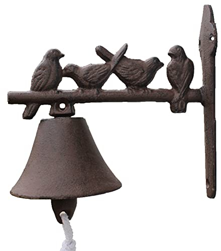 Gusseisen Wandglocken, Gusseisen Türglocken, Gusseisen-Garten, schwer, dekorativ, vier Vögel, Türdekoration, Glocke for Aufhängen, Wandornamente, Garten, Zuhause, Wanddekoration, Retro-Türklingel, kab