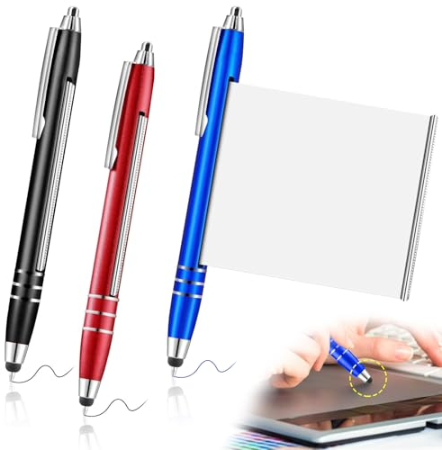 KUAOWT Kugelschreiber Set, 3 Stück Tintenroller mit Spickzettel 2 in 1 Touchscreen Stift für Smartphones Tablets, Metall Kulischreiber Stylus Pen für Schule Geschäft Bürobedarf - Blau, Schwarz, Rot