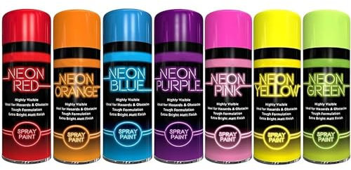 ZOPPER 7 x Neon Spray Paint Graffiti 200ml DIY Extra Bright Assorted Colours Creative Art Fluorescent Paint Blue Green Orange Pink Yellow Red Purple Multicolours
