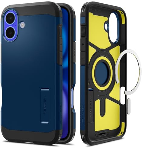 Spigen Tough Armor (AI) MagFit Case for iPhone 16, Compatible with MagSafe Accessories - Navy Blue