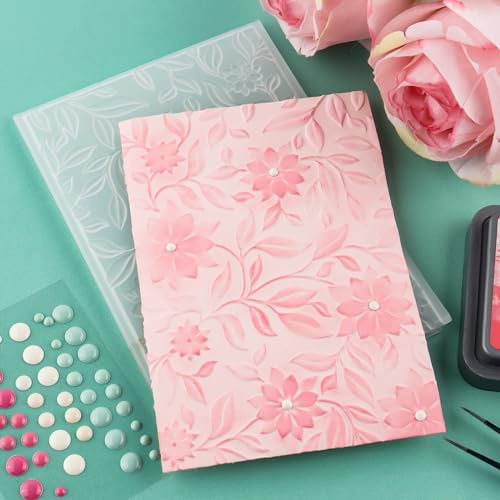 Briartw 3D-präglingsmapp för korttillverkning, blomma klar plaststruktur bleknar prägling mapp mall för scrapbooking och andra pappershantverk, album frimärken gör-det-själv-dekoration