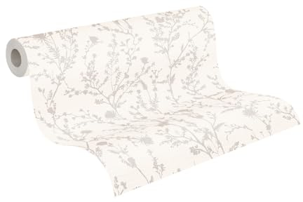 A.S. Création Papier peint mural 395464 - Motif floral blanc gris - Papier peint non tissé de qualité supérieure pour chambre à coucher - 10,05 m x 0,53 m - Fabriqué en Allemagne