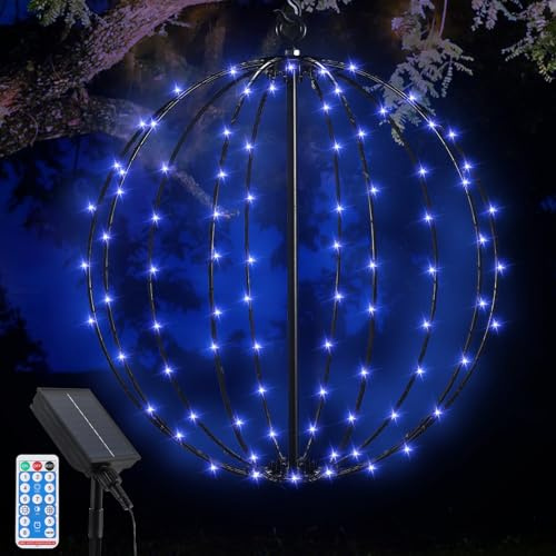 Acxilexy Luz de Bola Solares, 120LED Luz de Bola Plegable Impermeable 30CM Luces De Hadas, Luces Exterior Solares 8 Modos Farolillos Exterior Luces Para Jardín Navidad Terraza Boda Fiesta
