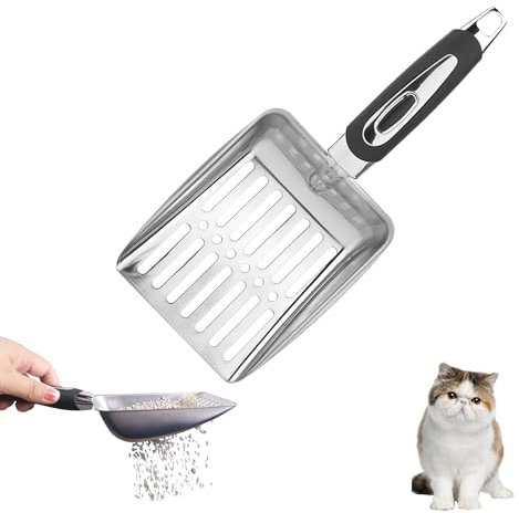 Jrhncy Katzenschaufel für katzenklo,Edelstahl Cat Litter Scoop, Kitty Metallschaufel mit Gummigriff,Schnell Gesiebtes Katzenstreu,Aluminiumlegierung Sieb Sschaufel Katzenklo,Kotsieb, Poop Sieben