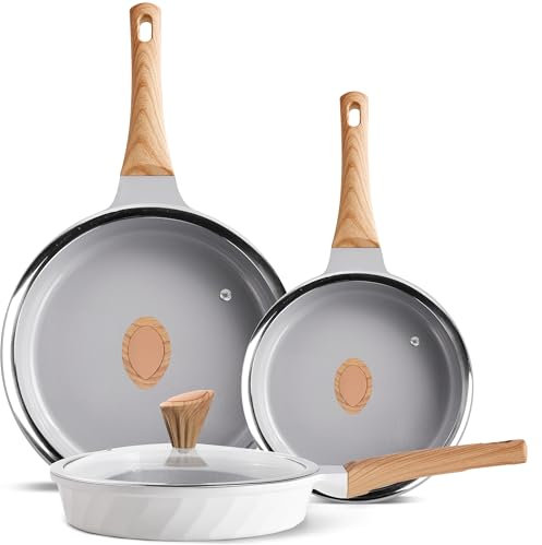 RIOVARM Non Stick Frying Pan Set with Lids, Ceramic Frying Pans for Induction Hob, 20cm 24cm 28cm Skillet Pans, Small Egg Pan, Non Toxic Omelette Pan, Cooking Pans, PFOA Free Cookware Set