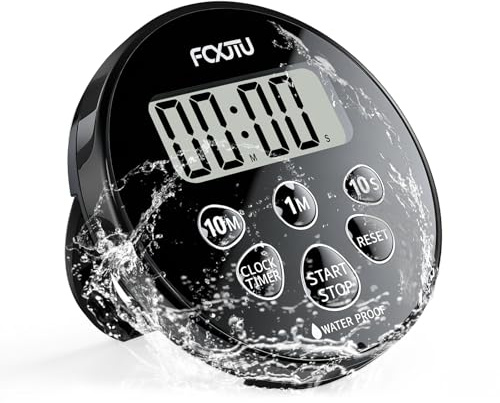 FCXJTU Digitaler wasserdichter Duschuhr-Timer, IPX7 Badezimmer-Dusche-Countdown-Timer, 12/24-Stunden-Uhr, einfache Einrichtung für Küchenpool mit Alarm, magnetischer Rückseite, Ständer, Dunkelschwarz