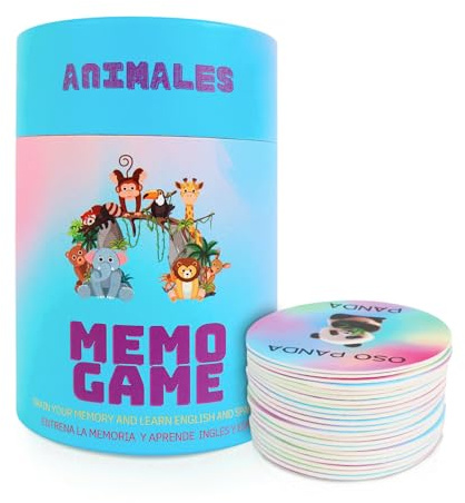 Juego Memory Bilingüe para Niños | 40 Piezas - Animales en Inglés y Español | Juego de Mesa Educativo para Niños de 4, 5, 6 Años | Desarrolla Memoria y Habilidades Cognitivas (Azul)