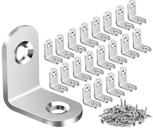 ZiYuya 20pcs Staffa angolare a L, Staffe Angolari con giunto ad angolo retto, Squadrette Angolari Per Legno Di 90°staffa di supporto Fissaggio angolare per Mobili, Scaffali, Sedie In Legno 25mm x 25mm