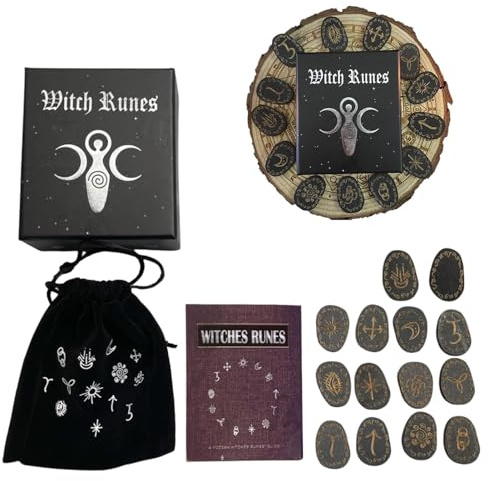 Runic Stone Set - 14 stycken nordiska häxrunor, trägraverade symbolstenar