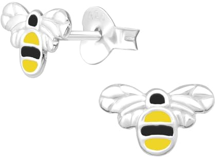 Monkimau Biene Kinder Ohrringe | 925 Silber | Mädchen Ohrstecker Schmuck | Hypoallergen & Nickelfrei | Kinderohrringe Geschenkidee