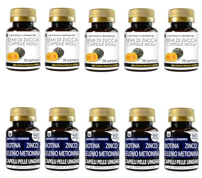 Semi di Zucca 350 Softgels con Olio Spremuto ricco in Omega 3, 6, 9 + Biotina Zinco Selenio Metionina 2000 Compresse Capelli Pelle Unghie