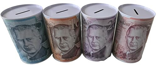 SAPRA®| MONEY TINS 4 pack Money Tin Boxes | Tinplate | Multi-Colour| Notes Design Money medium - Assorted (King note design)