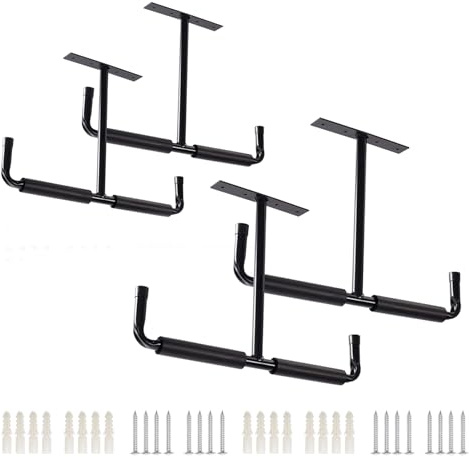 BONJUME Ganchos De Techo, Paquete De 4 Ganchos Para Colgar En La Pared, Para Estantes De Techo De Garaje Ganchos Dobles Para Escalera Organizador Resistente Para Colgar Escaleras Bicicletas Madera