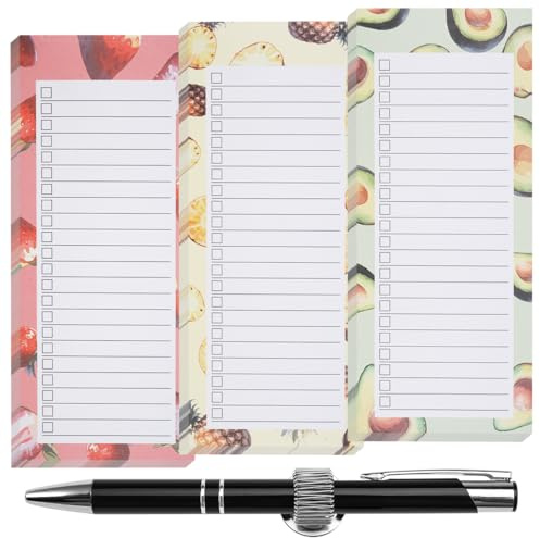 3 Pièce Bloc Note Frigo Magnetique avec 1 Porte-Stylo Magnétique et 1 Stylo, Motif Fruits, 50 Feuilles Par Bloc-Notes, Blocs-Notes MagnéTiques pour RéfrigéRateur pour le Bureau, la Maison, la école
