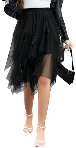 Wikoan Falda de Ulle para Mujer Elegante Vestido Asimétrico de Tres Capas de Tul Transparente con Forro,Falda de Malla Princesa S-XXL