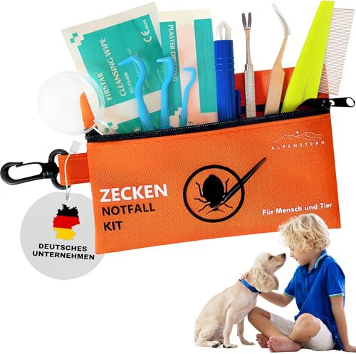 Alpenstern® Zecken Entferner Kit - Für Tiere und Menschen - Zeckenentferner Hund Katze Kinder - Erste Hilfe Tasche inkl. Zeckenzange, Zeckenhebel, Zeckenhaken, Pinzette UVM. tick Remover Zeckenschutz