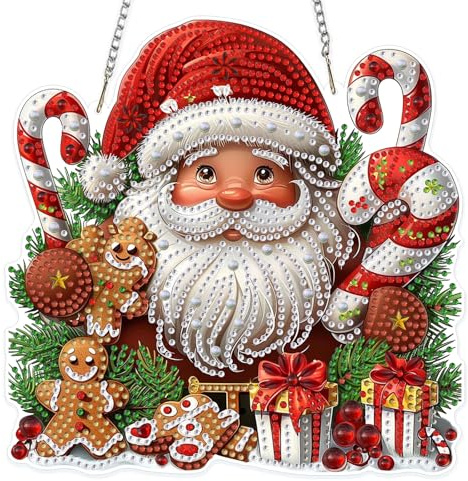 MOGTAA Ciondolo per Pittura con Diamanti di Natale, Pittura con Diamanti di Babbo Natale con Catena per Bambini e Adulti, Immagini per Finestre con Diamanti su Entrambi i Lati, Set Fai da Te per