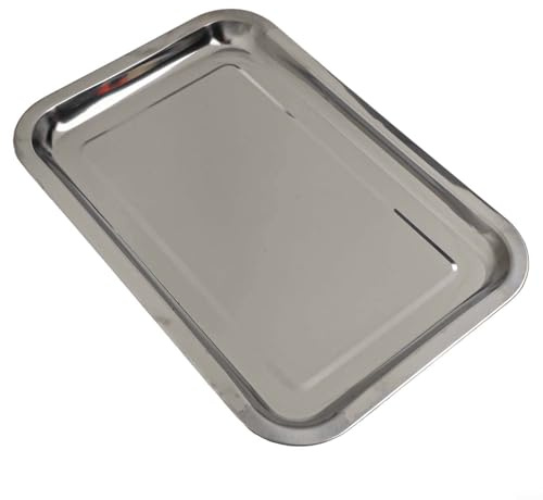 Eawfgtuw Bandeja rectangular de acero inoxidable de 27 x 20 cm para horno tostador, bandeja de galletas resistente con acabado de espejo, borde profundo, resistente a la corrosión (32 x 22 x 2 cm)