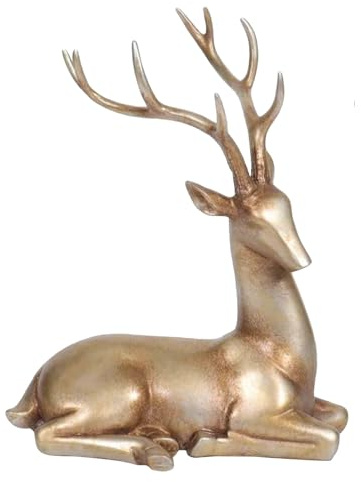 2026 Decorazione da tavolo con renna dorata, figura moderna, elegante per interni, adatta per il periodo natalizio, ad esempio sulla mensola del camino in soggiorno o camera da letto. (B, taglia unica