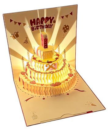 Tomedeks Tarjetas de Felicitación Pop-up «Feliz Cumpleaños» con Fuegos Artificiales, Música y luces, Tarjetas Estereoscópicas 3D, Regalos para Mujer y Hombre
