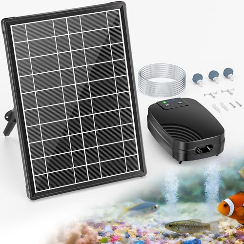 POPOSOAP 8W Solar Pond Aerator, Air Pump with Solar & Battery Dual Power, 24H Continuous Aeration, 3 Working Modes for Small Pond, Fish Pond, Fish Tank