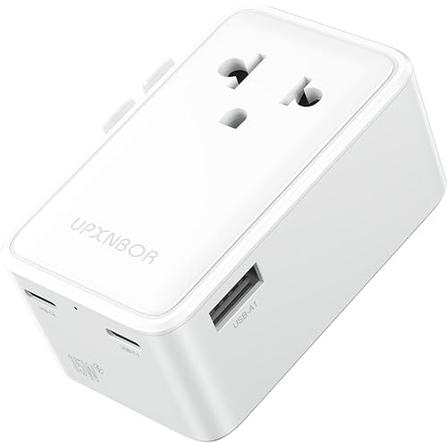 UPXNBOR 2026 ultratunn universell reseadapter, 1 x USB-A + 2 USB-C, kompakt adapter för USA/Storbritannien/Japan/Thailand/Australien