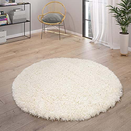 Paco Home Deep-Pile Rug Cuddly Modern Shaggy Flokati Style Cosy Plain In White, Size:120x160 cm