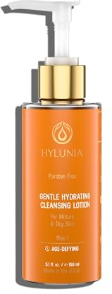 Hylunia Skincare Gentle Cleansing Lotion 5.1 oz with Hyaluronic Acid & Olive Oil Squalene – Hydrating, Non-Drying, pH Balanced Facial Cleanser for Sensitive & Mature Skin, Makeup Remover