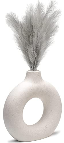 CEMABT Vasen für Pampasgras, handgemachte Vase, getrocknete Blumen, Keramik, Weiß, Handwerkliche Ornamente für die Dekoration des Bürohauses, Vasenset (L, Beige)