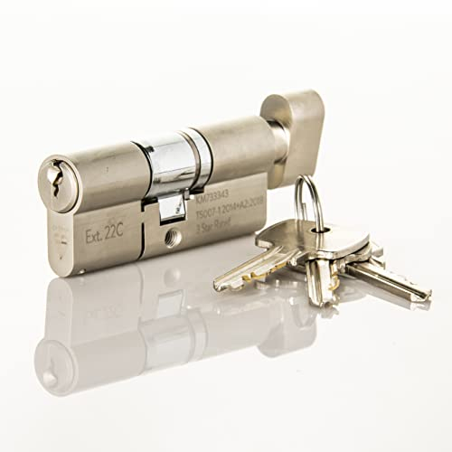 TS007 3 Star British Standard Insurance Approved Thumbturn Euro Lock. Anti Snap Police Preferred. Satin Nickel Finish with 3 Keys. 3 Star Euro Cylinder. (45mm Internal x 45mm External (90mm Total))