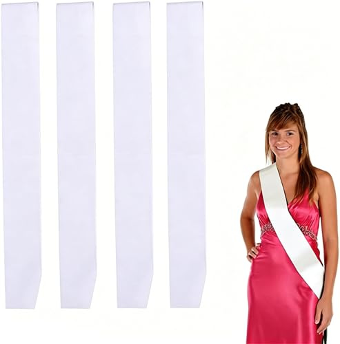 VASANA 4 Stück leere Satin-Schärpen, weich, einfarbig, Polyester, Hennen-Partyzubehör, DIY-Seidenschärpen für Frauen und Mädchen, Abschlussfeier, Hochzeit, Geburtstag, Brautparty, DIY-Zubehör (weiß)