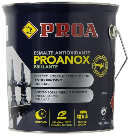 Esmalte antioxidante directo sobre óxido BRILLANTE. Gris Medio RAL 7042. 4 L. Pintar sobre hierro y óxido sin necesidad de imprimación. PROANOX.