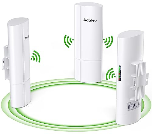 AdaLov 3 st Trådlöst Bro-Kit, Gigabit Punkt till 2 Poäng Utomhus WiFi-Broar för 3 km Lång Räckvidd Nätverksexpansion, 5,8 G Höghastighets-WiFi till Ethernet CPE med 1 000 Mbps LAN-Port för Garage
