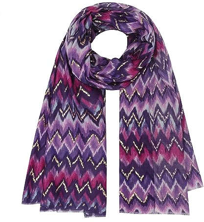 Ever Bloom Damen Schals Buntes Halstuch mit Farbenverlauf Zick Zacken Muster Metallic lang, Schal farbe 2023:Lila